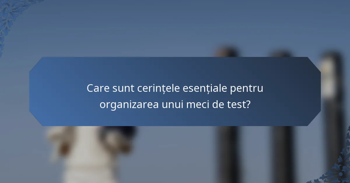 Care sunt cerințele esențiale pentru organizarea unui meci de test?