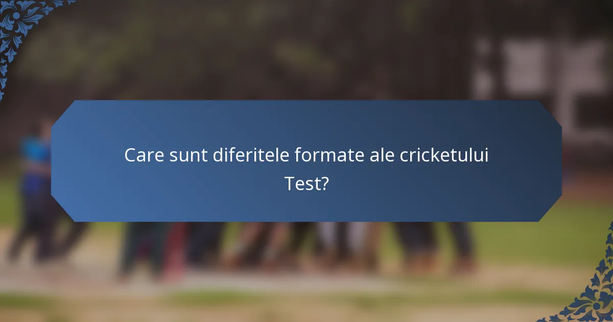 Care sunt diferitele formate ale cricketului Test?