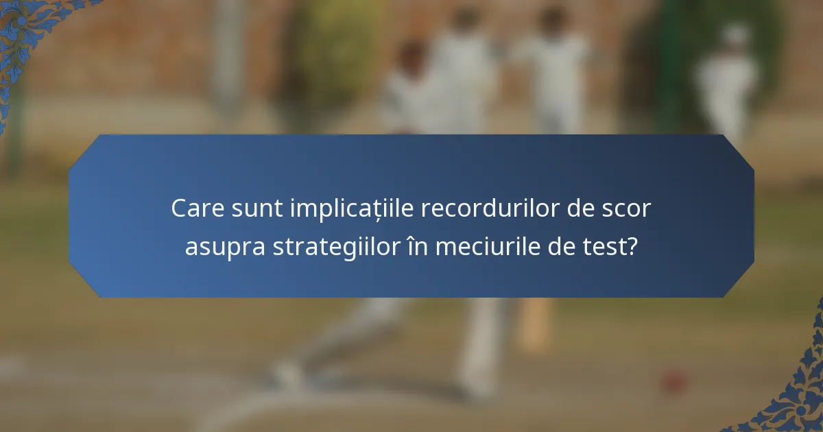 Care sunt implicațiile recordurilor de scor asupra strategiilor în meciurile de test?