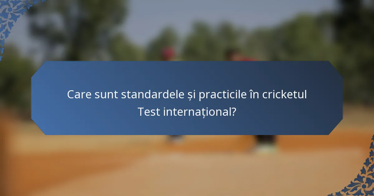 Care sunt standardele și practicile în cricketul Test internațional?
