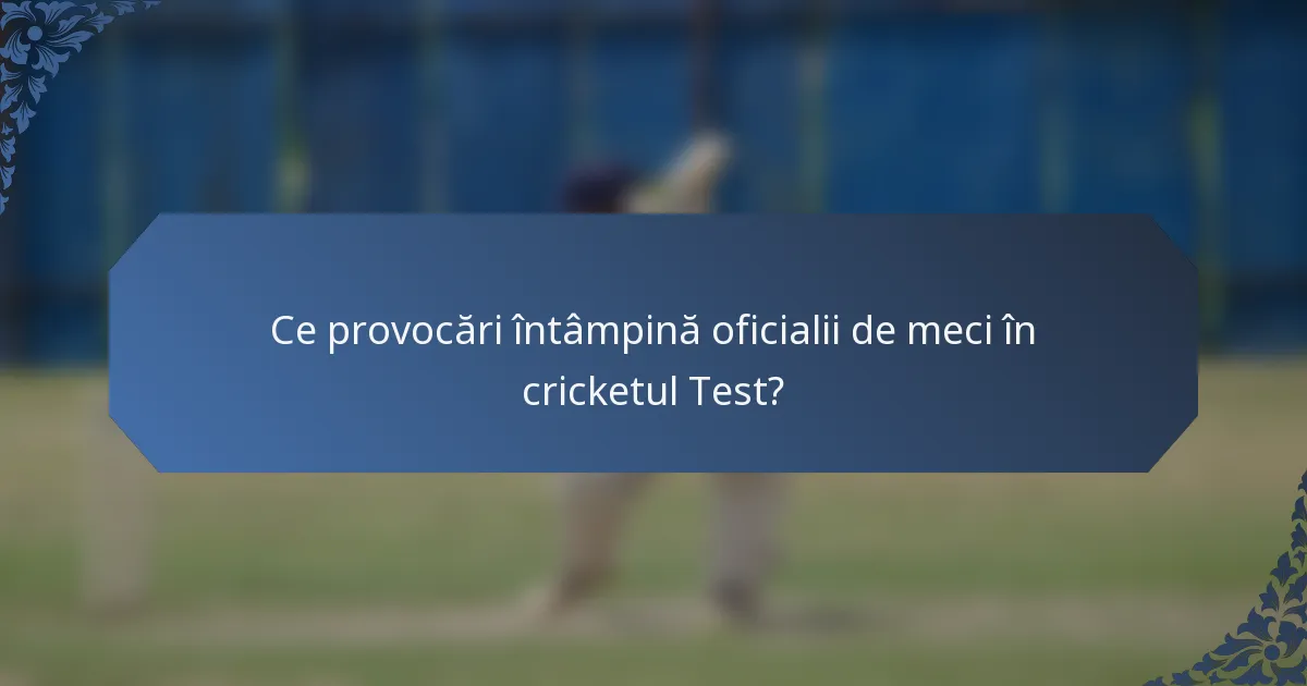 Ce provocări întâmpină oficialii de meci în cricketul Test?