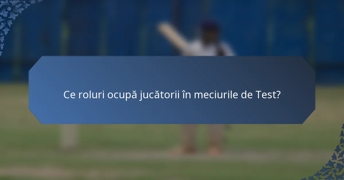 Ce roluri ocupă jucătorii în meciurile de Test?