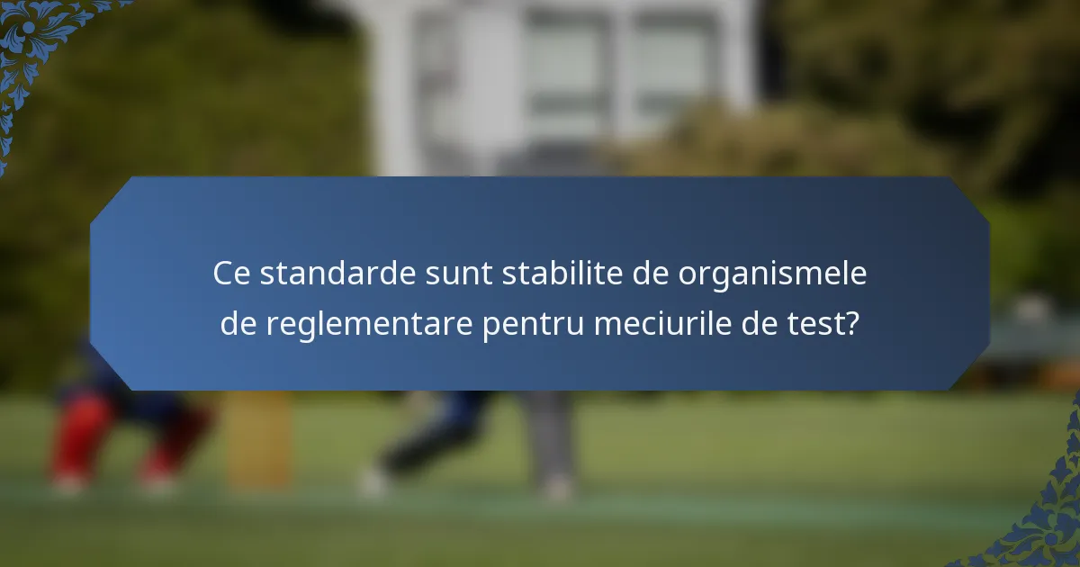 Ce standarde sunt stabilite de organismele de reglementare pentru meciurile de test?