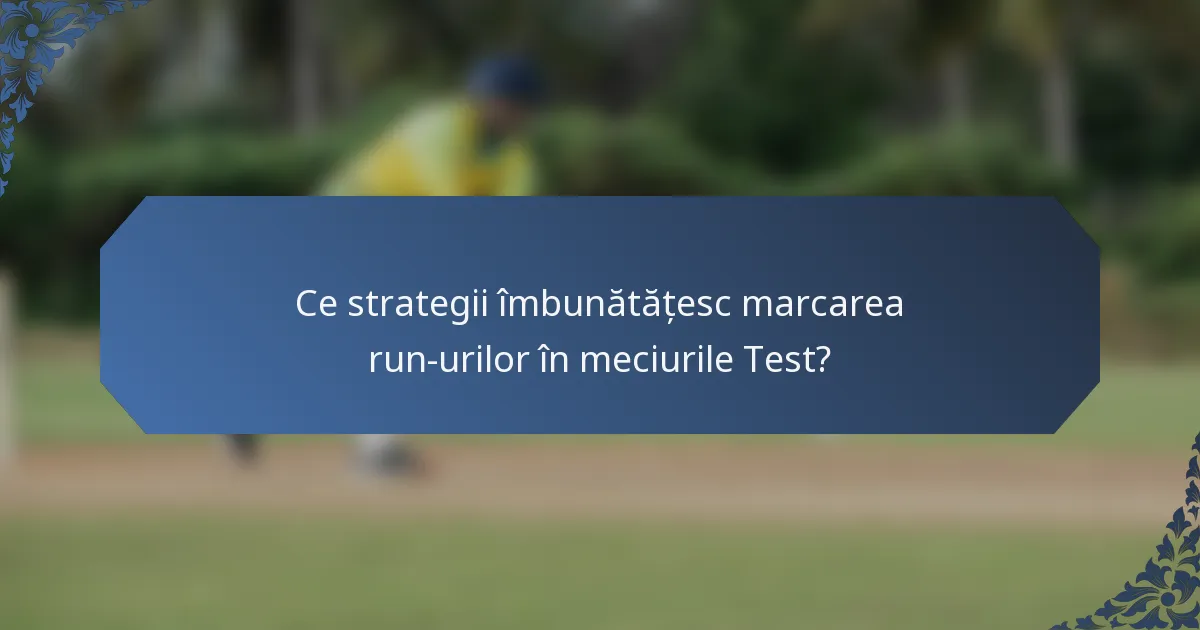 Ce strategii îmbunătățesc marcarea run-urilor în meciurile Test?