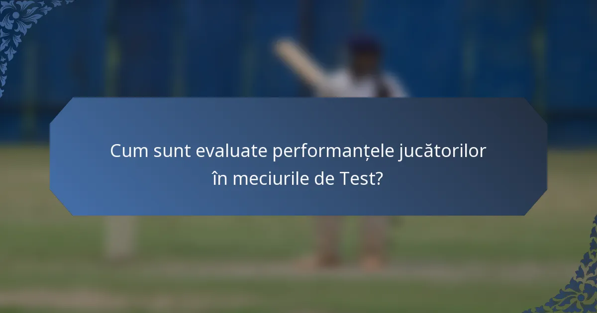 Cum sunt evaluate performanțele jucătorilor în meciurile de Test?